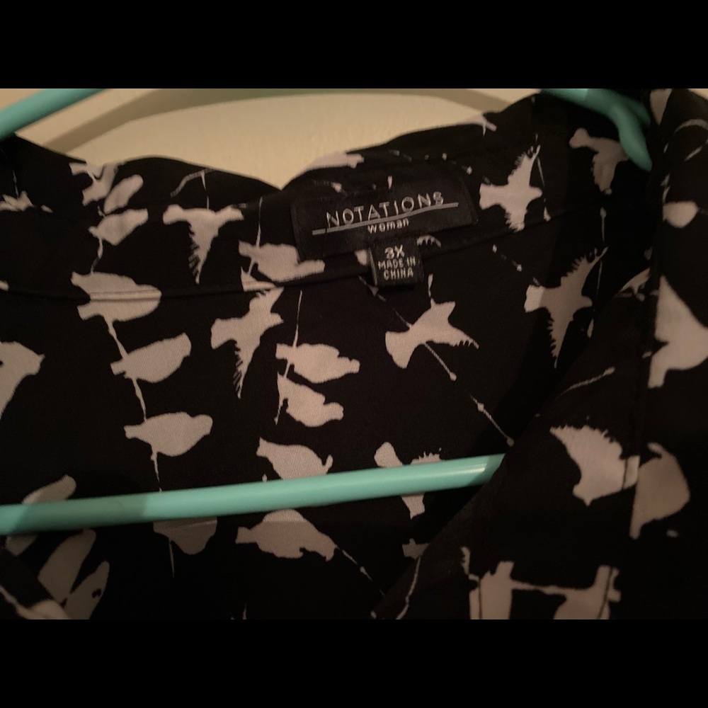 Notations Blue & White Bird Pattern Button-Down T… - image 4